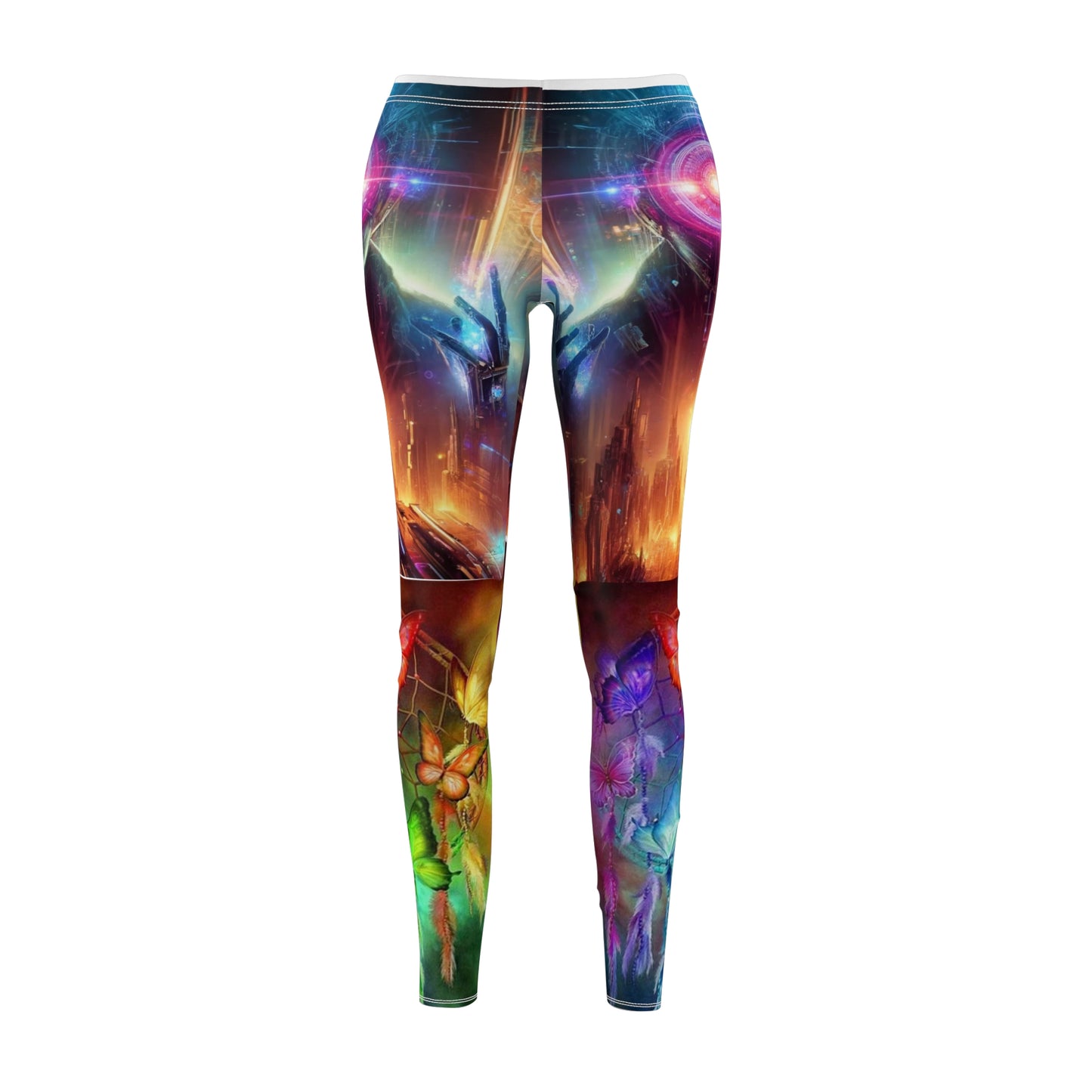 Vibrant Women's Casual Leggings - Cosmic Floral Design