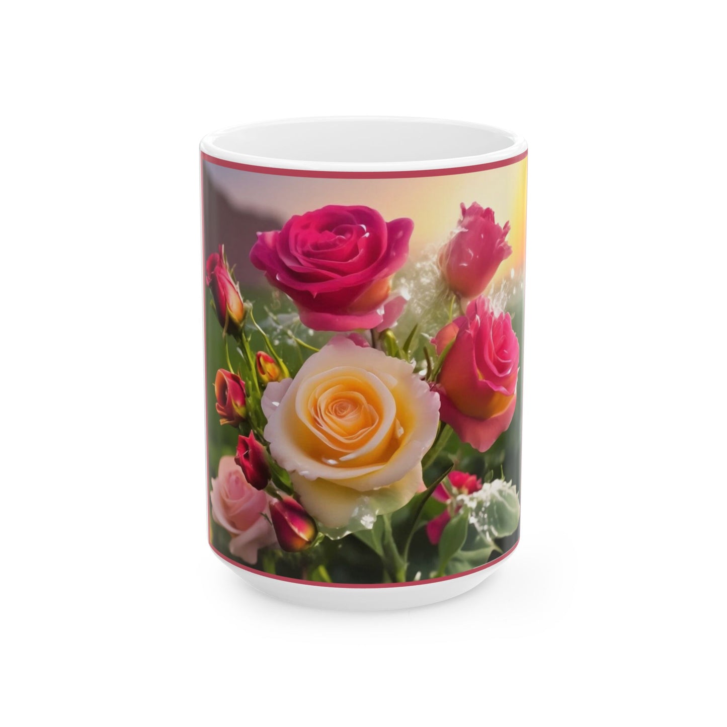 Floral Ceramic Mug - Beautiful Rose Design (11oz & 15oz)