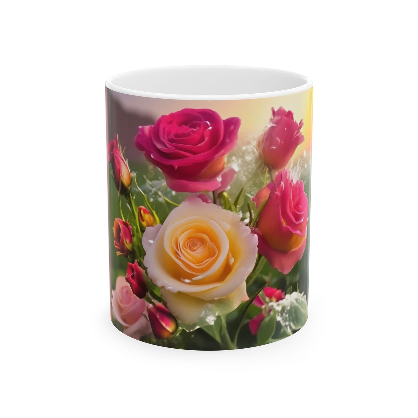 Floral Ceramic Mug - Beautiful Rose Design (11oz & 15oz)